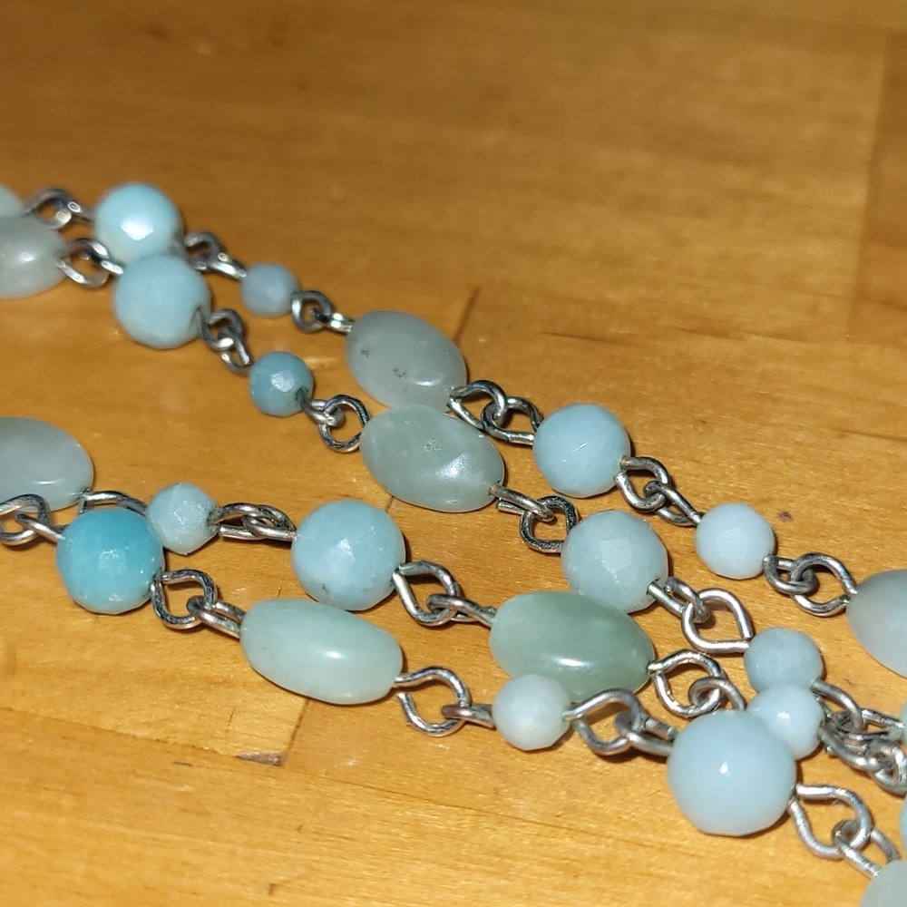 Vintage Natural Larimar Beaded Link Necklace Wire Wrap Teardrop 16" 12.58g